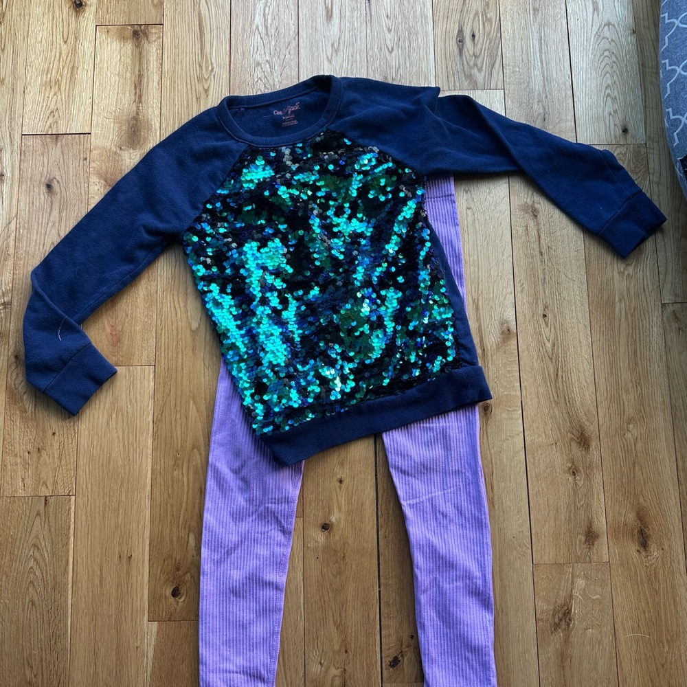 Girls Sequined Sweatshirt Navy Green Cat & Jack 6 Lavender Leggings Cotton On